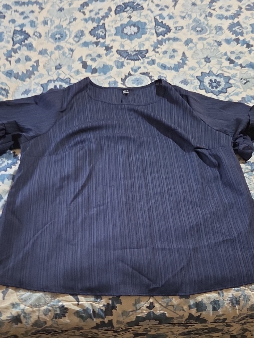 Shein Women's Navy Short-Sleeve Pleated Blouse - Unbranded